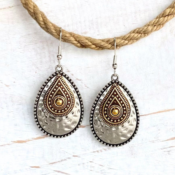Antique Silver & Gold Eclectic Teardrop Earrings - SOULZA AUSTRALIA