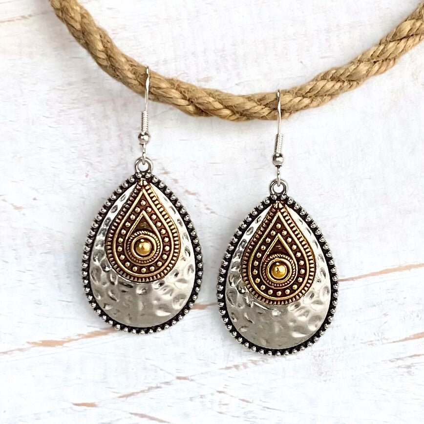 Antique Silver & Gold Eclectic Teardrop Earrings - SOULZA AUSTRALIA