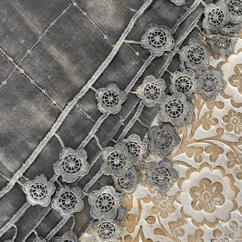 Charcoal Sequined Edged Flower Scarf - SOULZA AUSTRALIA