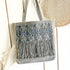 Smoky Grey Embroidered Fringe Tote Bag