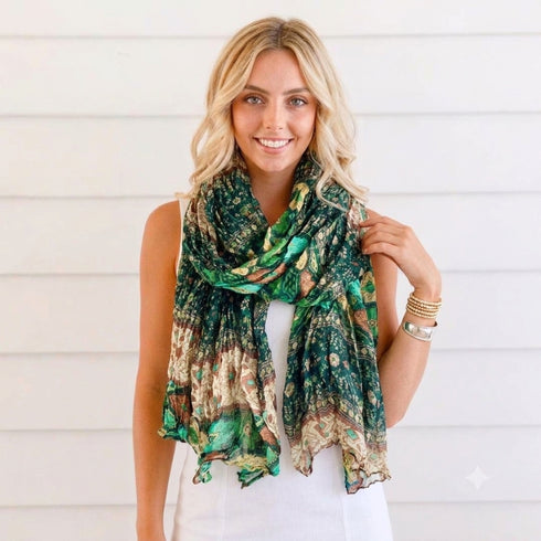 Bohemia Emerald Forest Ruffle Fabric Scarf