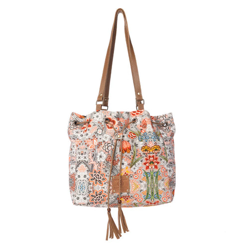 Wild Blossom Cotton & Leather Bucket Bag