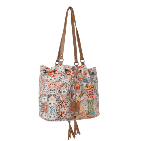 Wild Blossom Cotton & Leather Bucket Bag