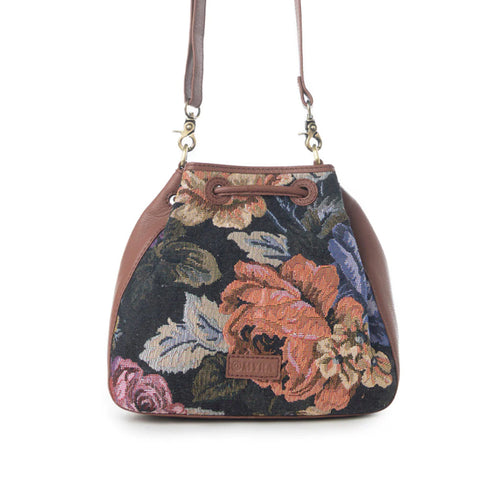 Vintage Rose Jacquard & Leather Bucket Bag