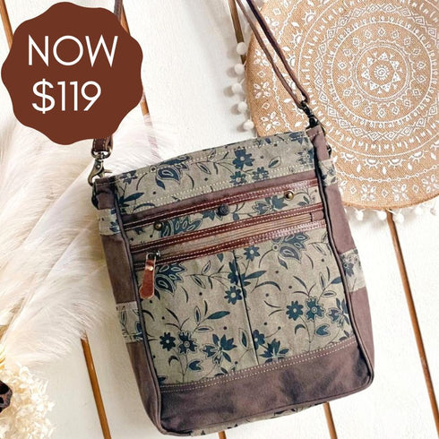 Forest Flower Boho Canvas & Leather Trim Bag - SOULZA AUSTRALIA