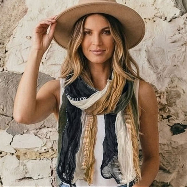 Green n Blue Triple Ruffle Scarf