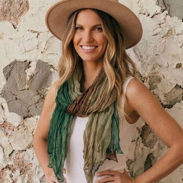 Green n Mocha Triple Ruffle Scarf