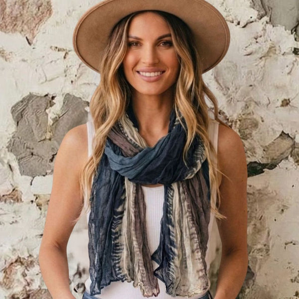 Indigo n Mocha Triple Ruffle Scarf