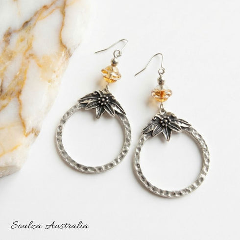 Golden Saturn Czech Glass Bead Earrings - Handmade by Soulza - SOULZA AUSTRALIA