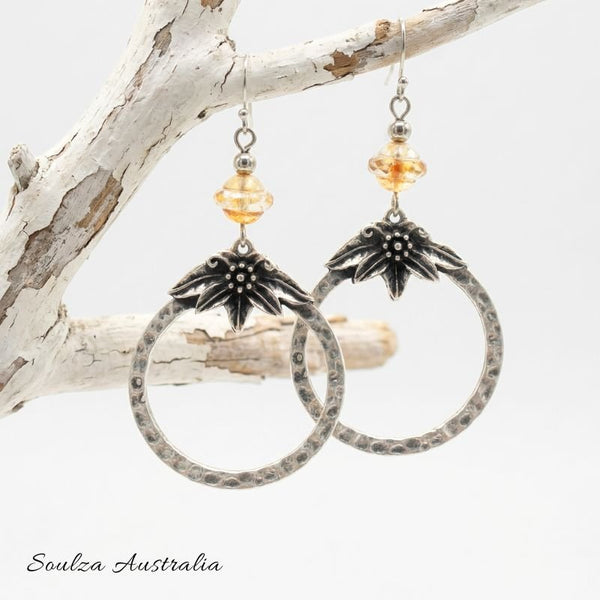 Golden Saturn Czech Glass Bead Earrings - Handmade by Soulza - SOULZA AUSTRALIA