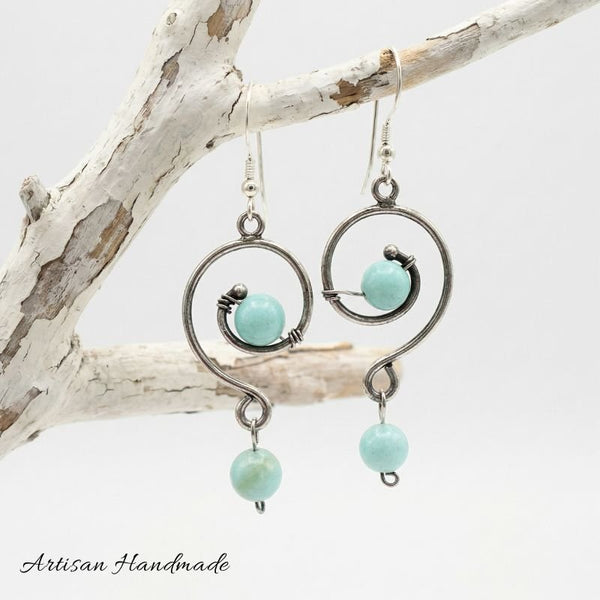 Artisan Spiral Wire Amazonite Stone Earrings - SOULZA AUSTRALIA