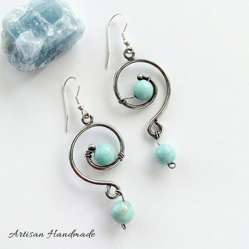 Artisan Spiral Wire Amazonite Stone Earrings - SOULZA AUSTRALIA