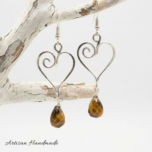 Artisan Heart & Tiger's Eye Boho Earrings - SOULZA AUSTRALIA