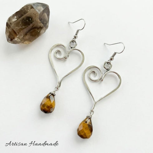 Artisan Heart & Tiger's Eye Boho Earrings - SOULZA AUSTRALIA