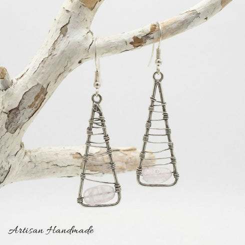 Artisan Triangle Wire Quartz Stone Earrings - SOULZA AUSTRALIA