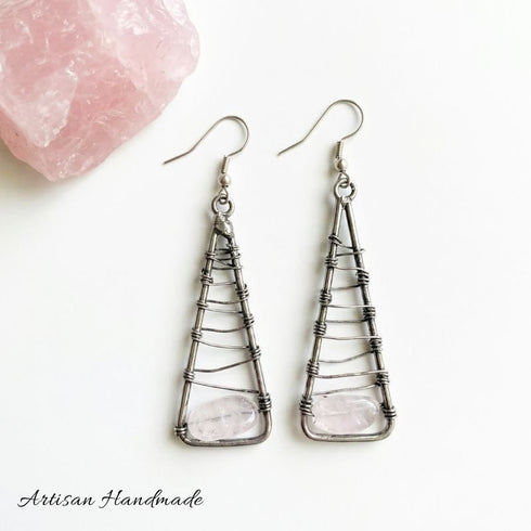 Artisan Triangle Wire Quartz Stone Earrings - SOULZA AUSTRALIA