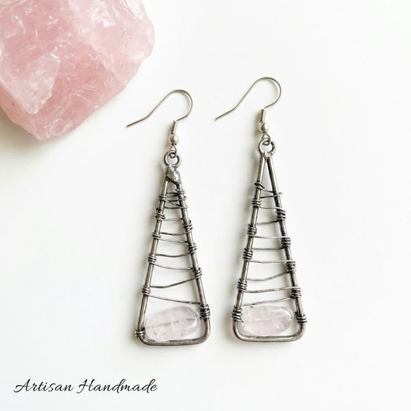 Artisan Triangle Wire Quartz Stone Earrings - SOULZA AUSTRALIA