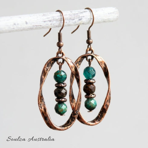 Emerald Umber Twisted Antique Copper Earrings - Handmade by Soulza - SOULZA AUSTRALIA