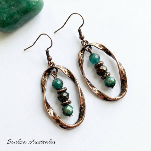 Emerald Umber Twisted Antique Copper Earrings - Handmade by Soulza - SOULZA AUSTRALIA