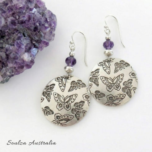 Deep Purple Butterfly Czech Glass Bead Earrings - Handmade by Soulza - SOULZA AUSTRALIA