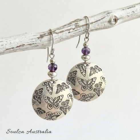 Deep Purple Butterfly Czech Glass Bead Earrings - Handmade by Soulza - SOULZA AUSTRALIA