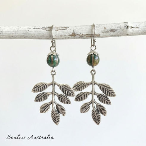 Nature's Leaf Tibetan Glass Bead Earrings - Handmade by Soulza - SOULZA AUSTRALIA