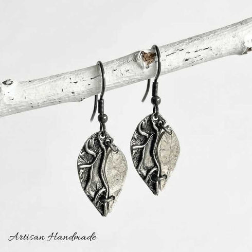 Artisan Silver Two Tone Leaf Pewter Earrings - SOULZA AUSTRALIA