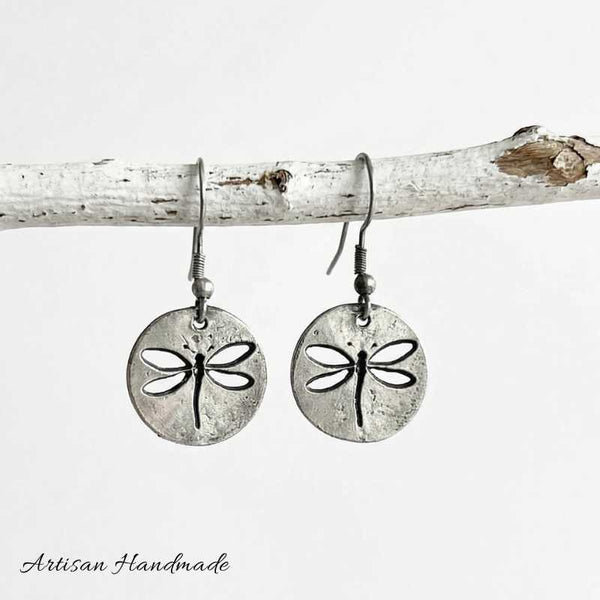Artisan Dragonfly Pewter Earrings - SOULZA AUSTRALIA