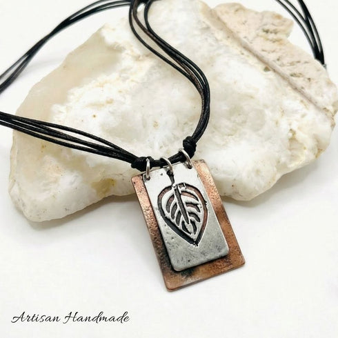 Artisan Two Tone Pewter Leaf Necklace - SOULZA AUSTRALIA