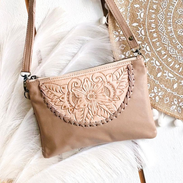 Blush Boho Flower Crescent Crossbody Bag - SOULZA AUSTRALIA