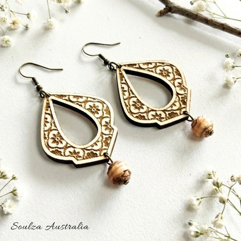 Coral Sand & Timber Crystal Bead Earrings | Handmade by Soulza - SOULZA AUSTRALIA