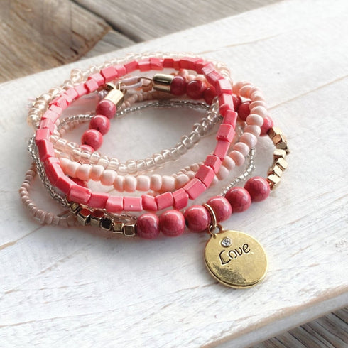 Pink n Gold Mix Boho Bundle Bracelet Set - SOULZA AUSTRALIA