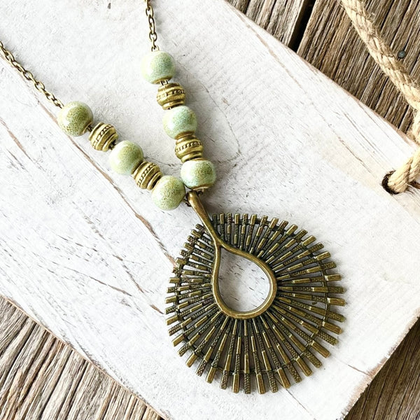 Boho Bronze Array Beaded Chain Pendant - SOULZA AUSTRALIA