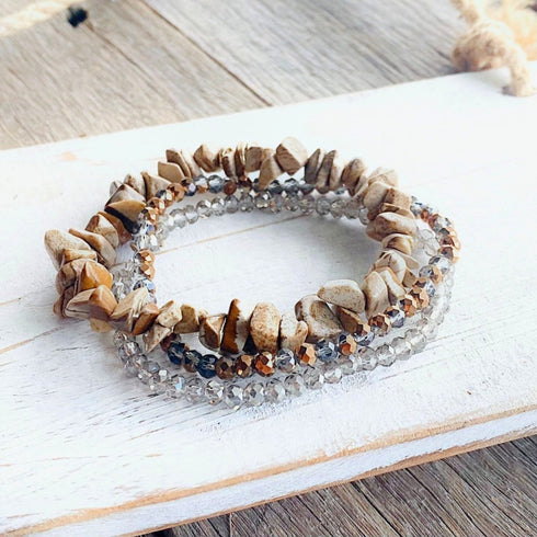 Boho Tan Jasper Bead n Bronze Bracelet Set - SOULZA AUSTRALIA