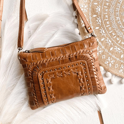 Chestnut Tan Stitch n Stud Crossbody Bag - SOULZA AUSTRALIA