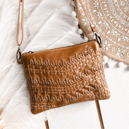 Chestnut Tan Stitch Patterned Crossbody Bag - SOULZA AUSTRALIA