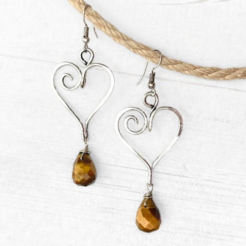 Artisan Heart & Tiger's Eye Boho Earrings - SOULZA AUSTRALIA