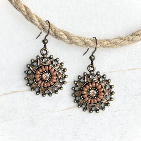Bronze Diamante Boho Flower Earrings - SOULZA AUSTRALIA