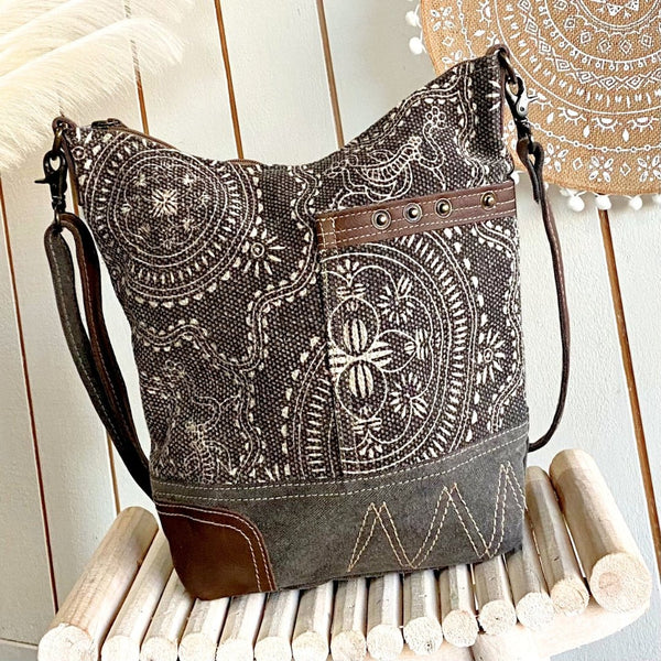 Phoenix Boho Leather & Canvas Shoulder Bag - SOULZA AUSTRALIA