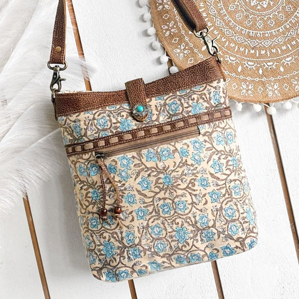 Blue Symphony Boho Canvas & Leather Trim Bag - SOULZA AUSTRALIA