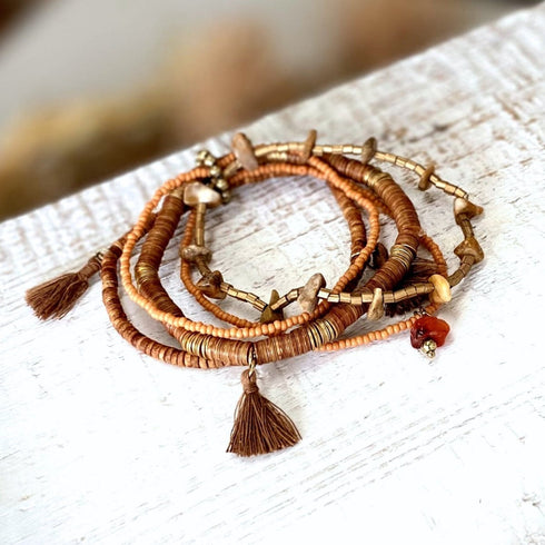 Tan n Rust Tassel Boho Bundle Bracelet Set - Handcrafted - SOULZA AUSTRALIA