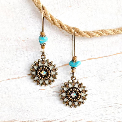 Diamante Flower Turquoise Boho Earrings - SOULZA AUSTRALIA