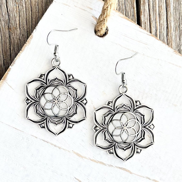 Boho Mandala Silver Etched Earrings - SOULZA AUSTRALIA