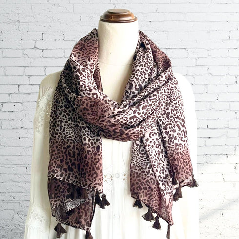 Leopard Print Scarf - Dark Brown Cotton - SOULZA AUSTRALIA