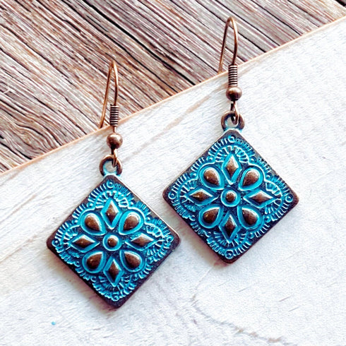 Boho Turquoise Patina Diamond Earrings - SOULZA AUSTRALIA