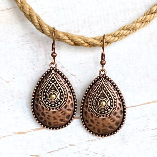 Antique Copper & Brass Eclectic Teardrop Earrings - SOULZA AUSTRALIA