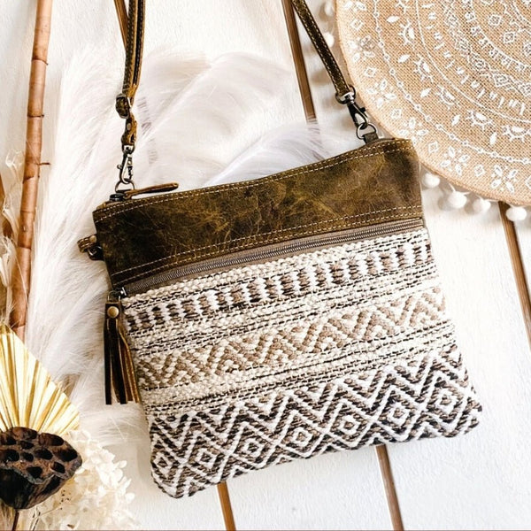 Mocha Boho Leather & Canvas Crossbody Bag - SOULZA AUSTRALIA