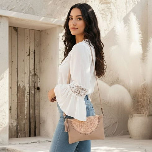 Blush Boho Flower Crescent Crossbody Bag - SOULZA AUSTRALIA