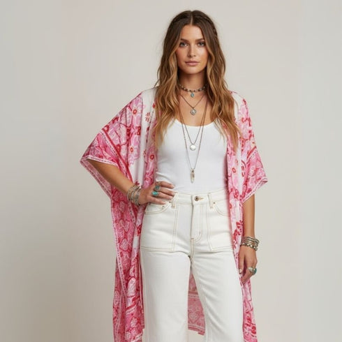 Pink Mandala Boho Kimono - SOULZA AUSTRALIA