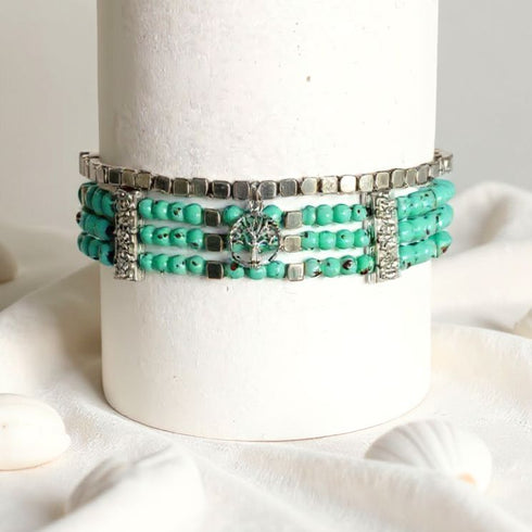 Turquoise Bead & Silver Alloy Bracelet Set - SOULZA AUSTRALIA